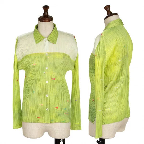 Issey Miyake Vintage Green Floral Pleated Top
