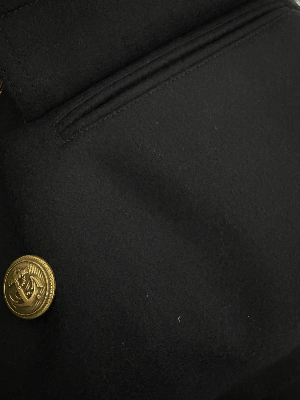 Saint Laurent Slp13fw Gold Anchor Button Black Wool Coat