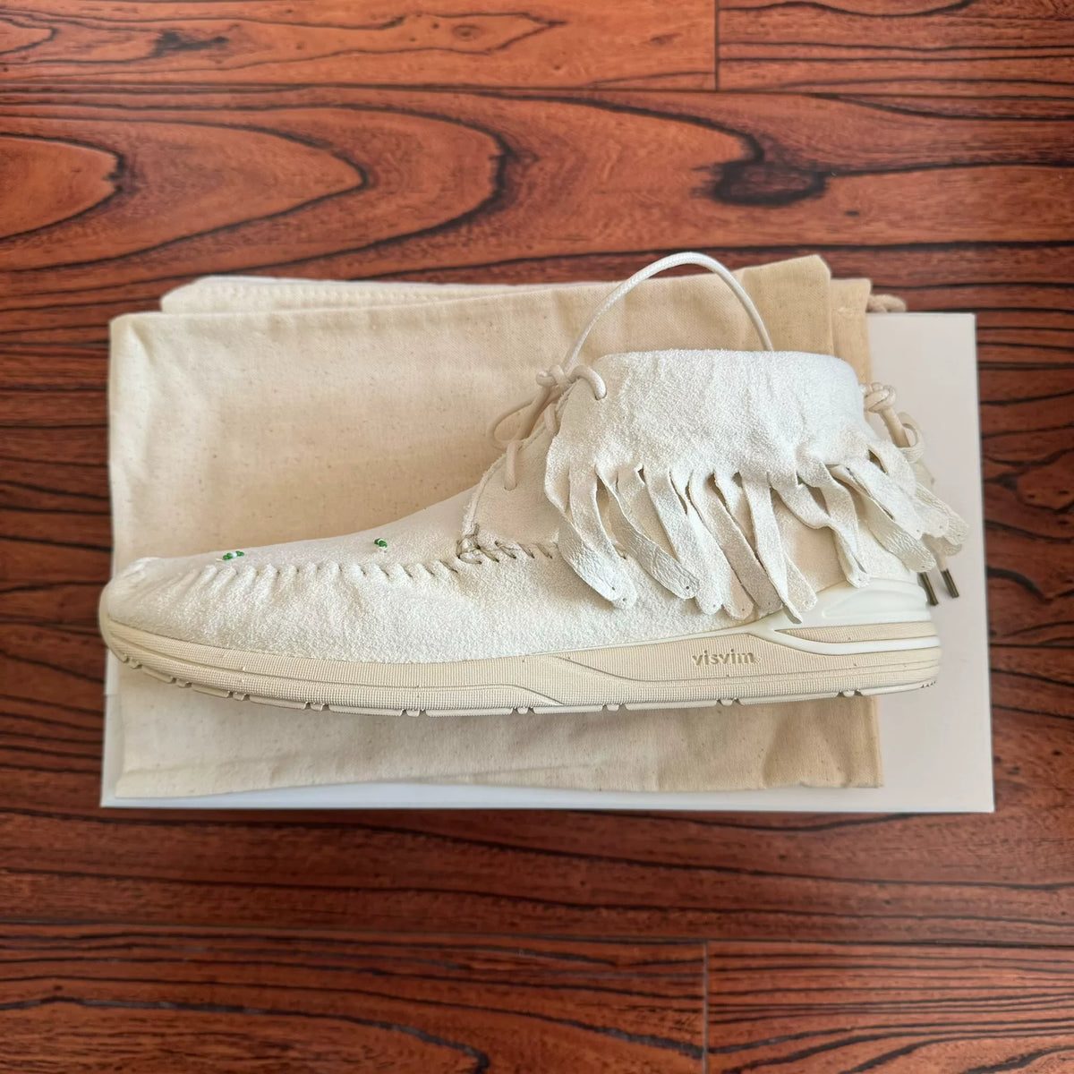 Visvim 23AW Aw Fbt Shaman Folk Fringe White Shoes