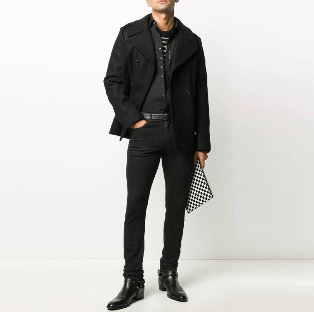 Saint Laurent Slp21fw Black Double-Breasted Wool Coat