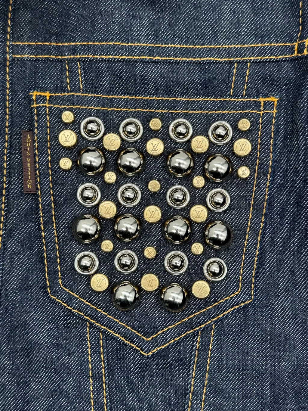 Louis Vuitton Navy Blue Stud Pocket Gold Button Denim Jacket