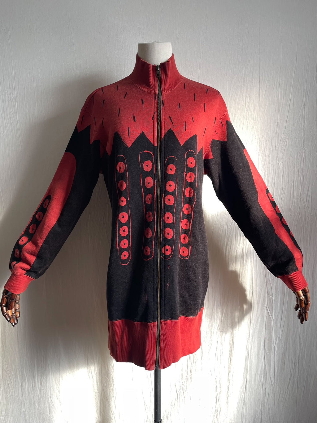 Issey Miyake 1985 Scarlet Peak Red Distressed Sweatshirt