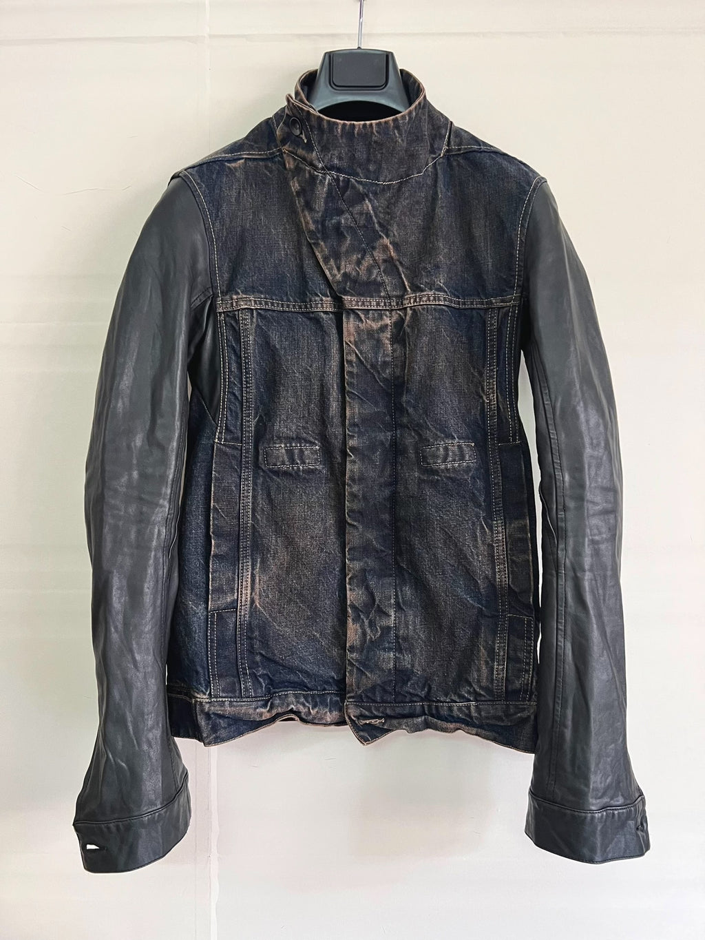 Rick Owens leather-sleeve denim jacket