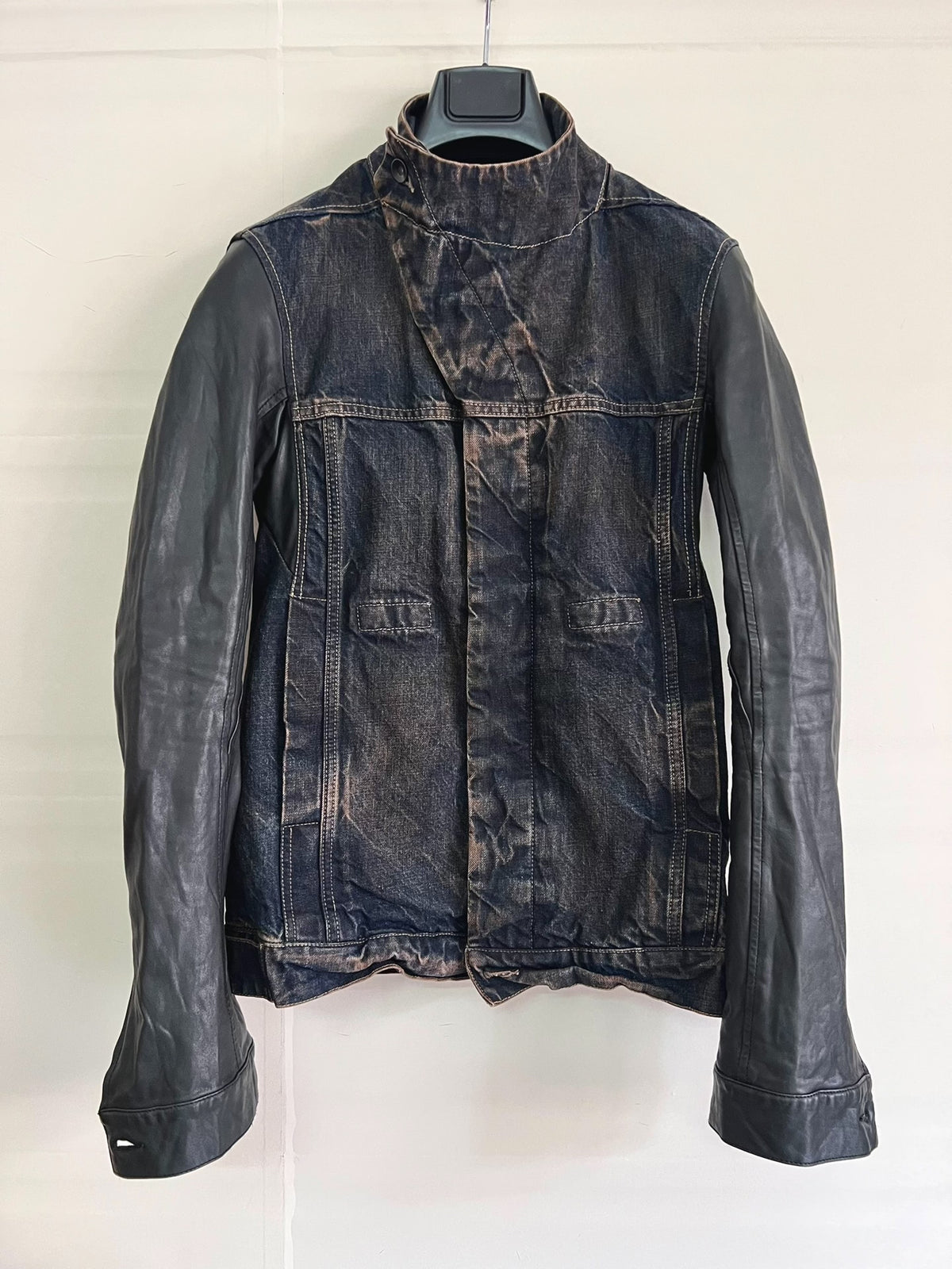 Rick Owens leather-sleeve denim jacket