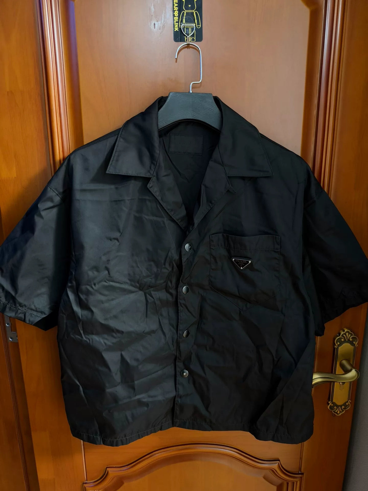 Prada Black Recycled Nylon Triangle Logo Short Sleeve Shirt