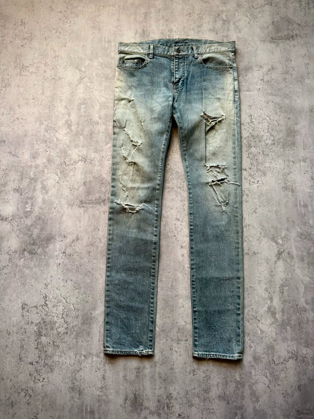 Saint Laurent Paris 16AW D02 Hedi Slimane Blue Distressed Denim Jeans by Hedi Slimane