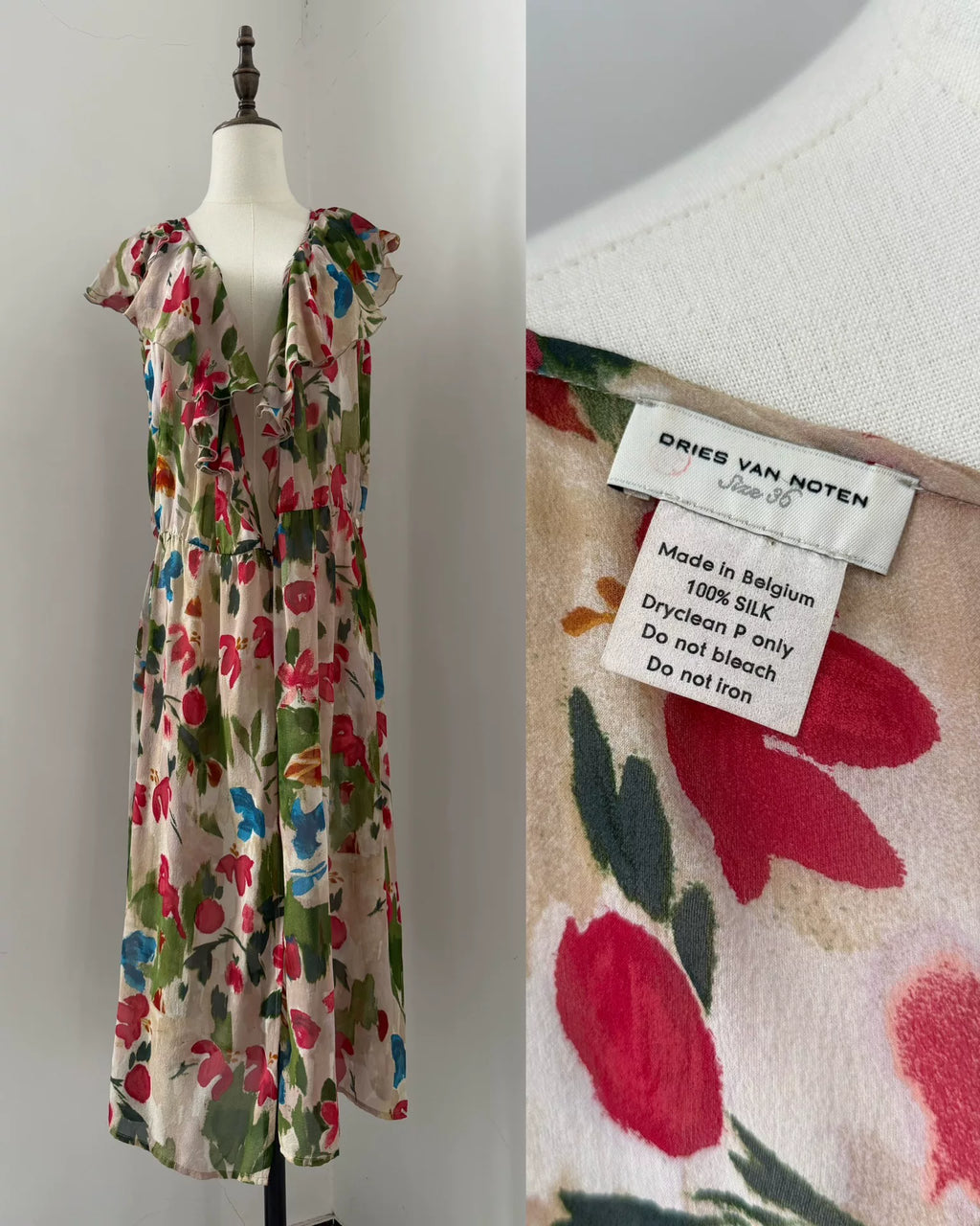 Dries van Noten Watercolor Floral Silk Dress