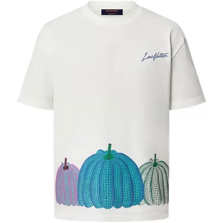 Louis Vuitton Yayoi Kusama Print Logo Polka Dot Cotton White Short Sleeve T-Shirt