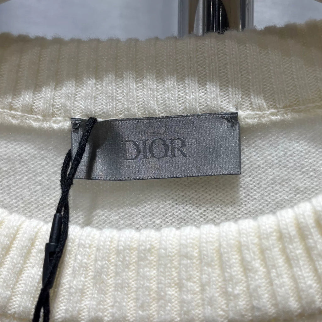 Dior Knit 1947 Embroidered Logo Wool Beige Long Sleeve Sweater