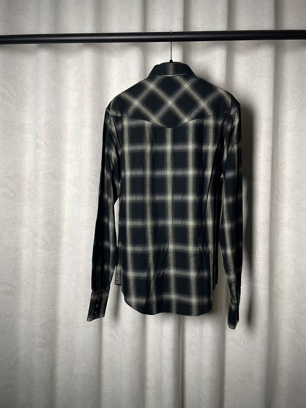 Saint Laurent 13FW Hedi Slimane Black White Plaid Cat-Eye Button Shirt by Hedi Slimane
