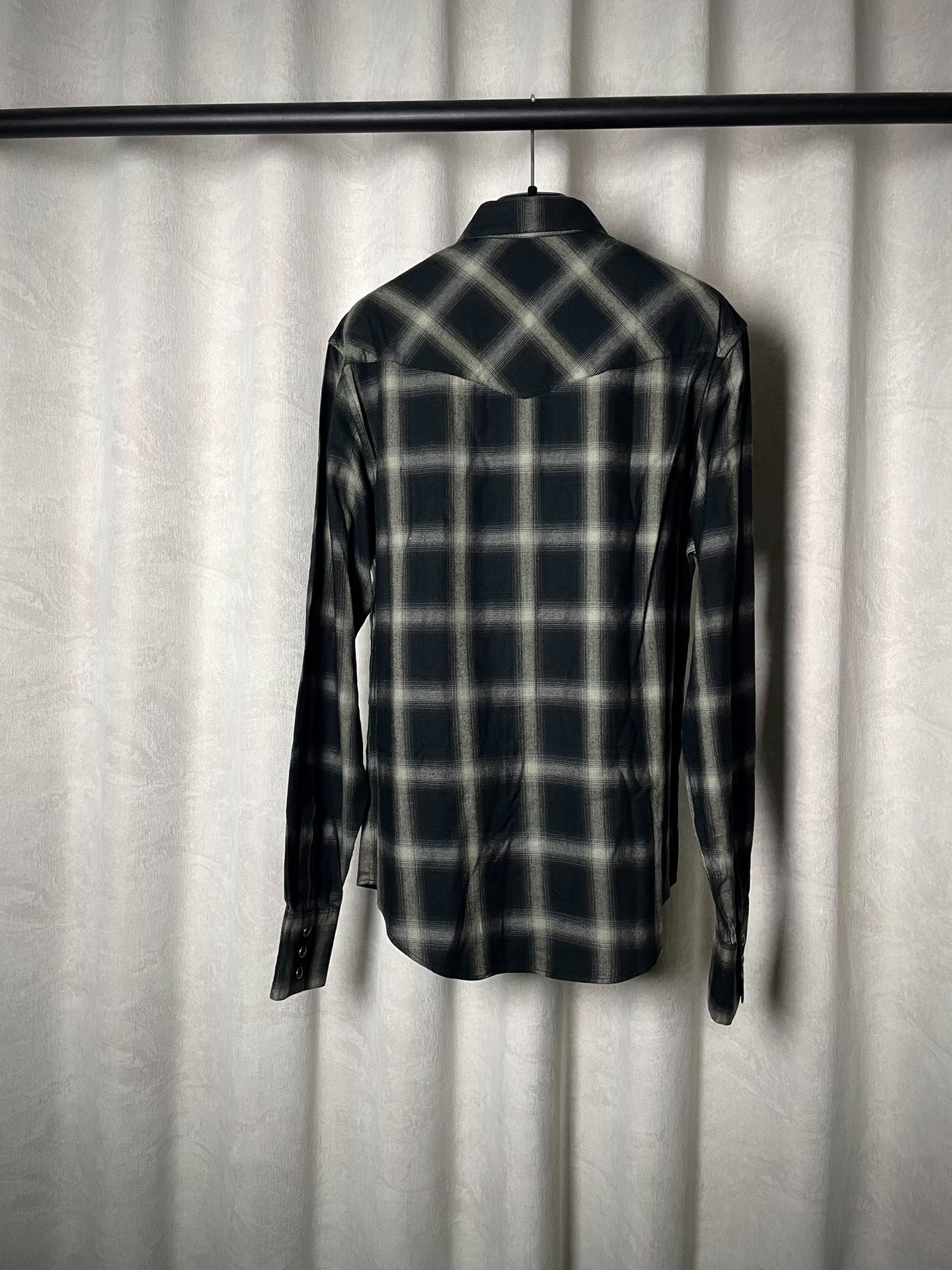 Saint Laurent 13FW Hedi Slimane Black White Plaid Cat-Eye Button Shirt by Hedi Slimane