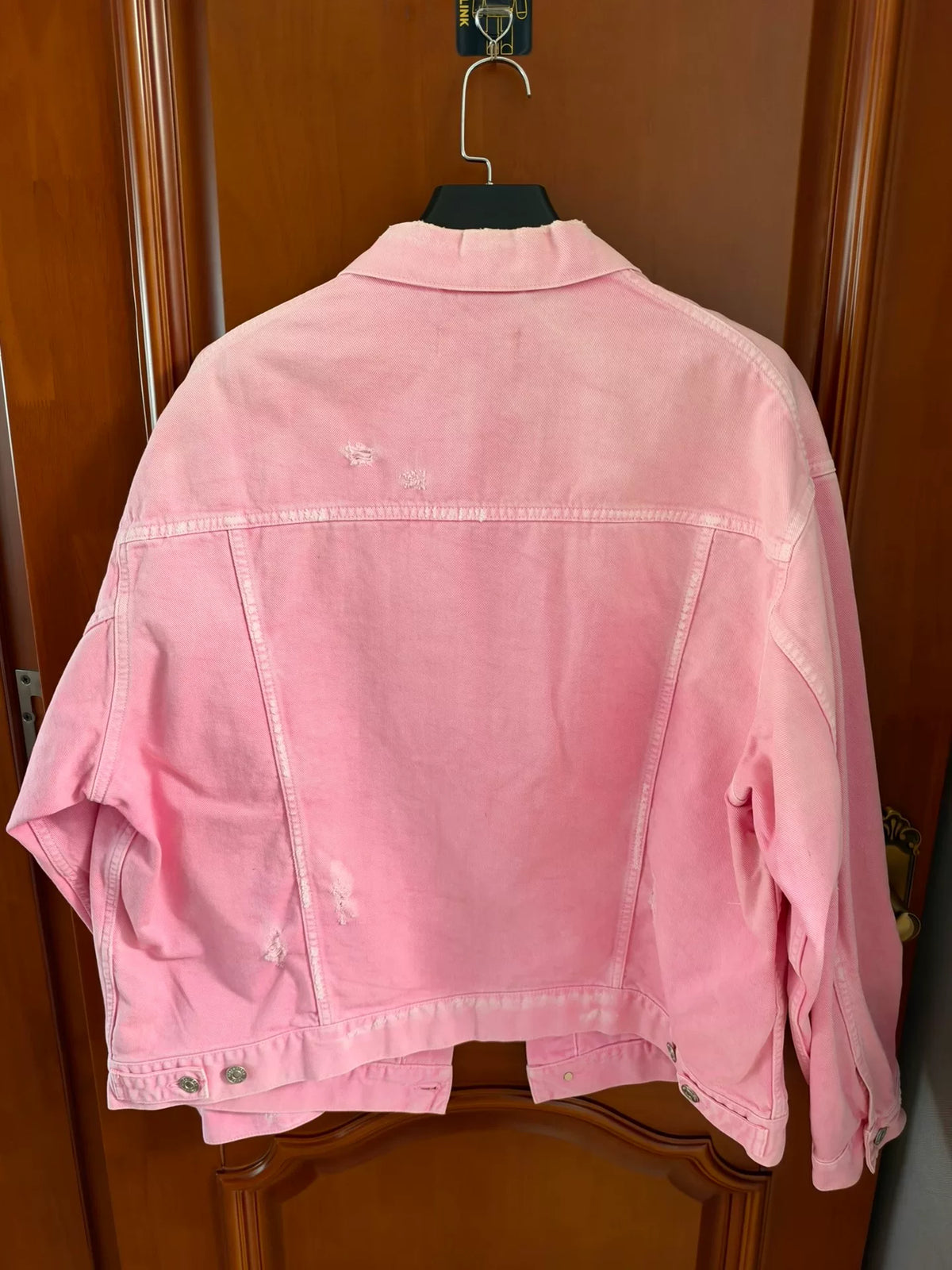 Balenciaga Pink Embroidered Logo Washed Denim Jacket