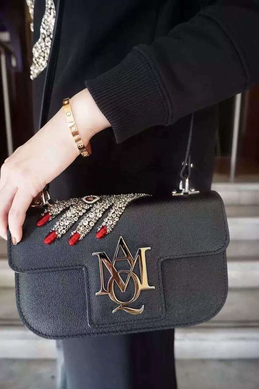 Alexander McQueen FW16 Black Full Crystal Lambskin Shoulder Bag