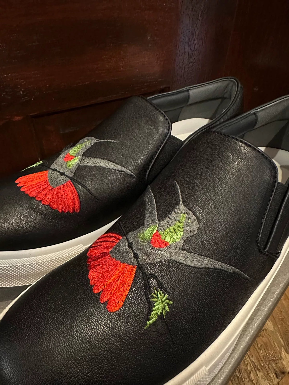 Alexander McQueen Hummingbird Embroidered Calfskin Slip-On Sneakers