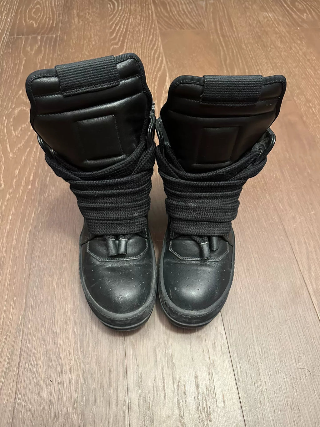 Rick Owens mainline pure black thick laces inverted triangle Sneakers