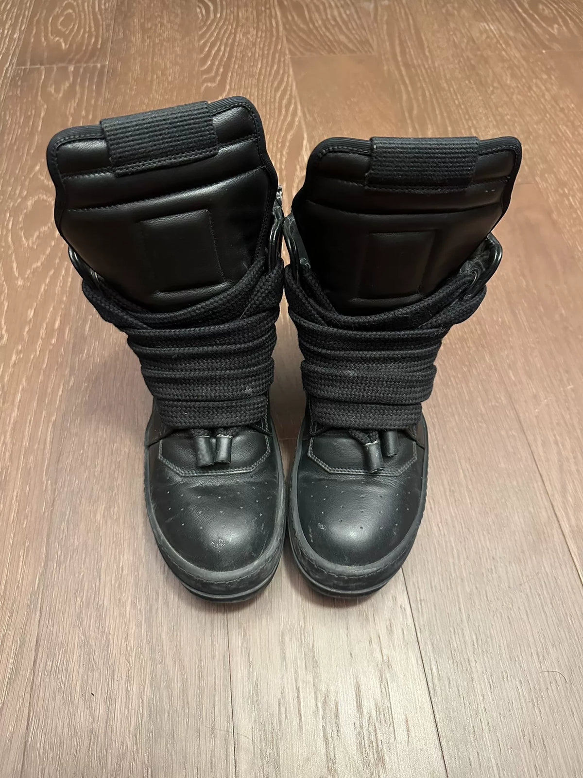 Rick Owens mainline pure black thick laces inverted triangle Sneakers