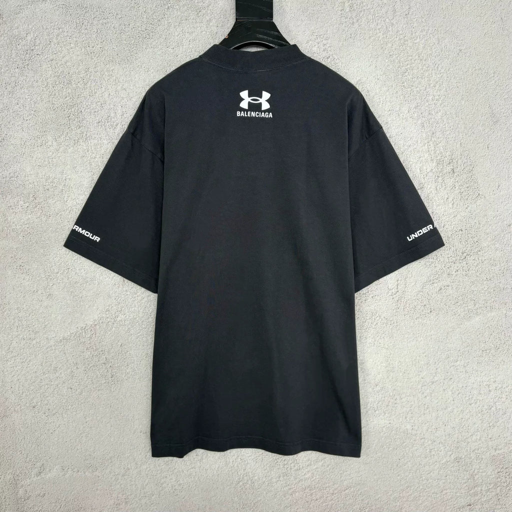 Balenciaga × Under Armour SS25 Black Letter Logo Print Short Sleeve Top
