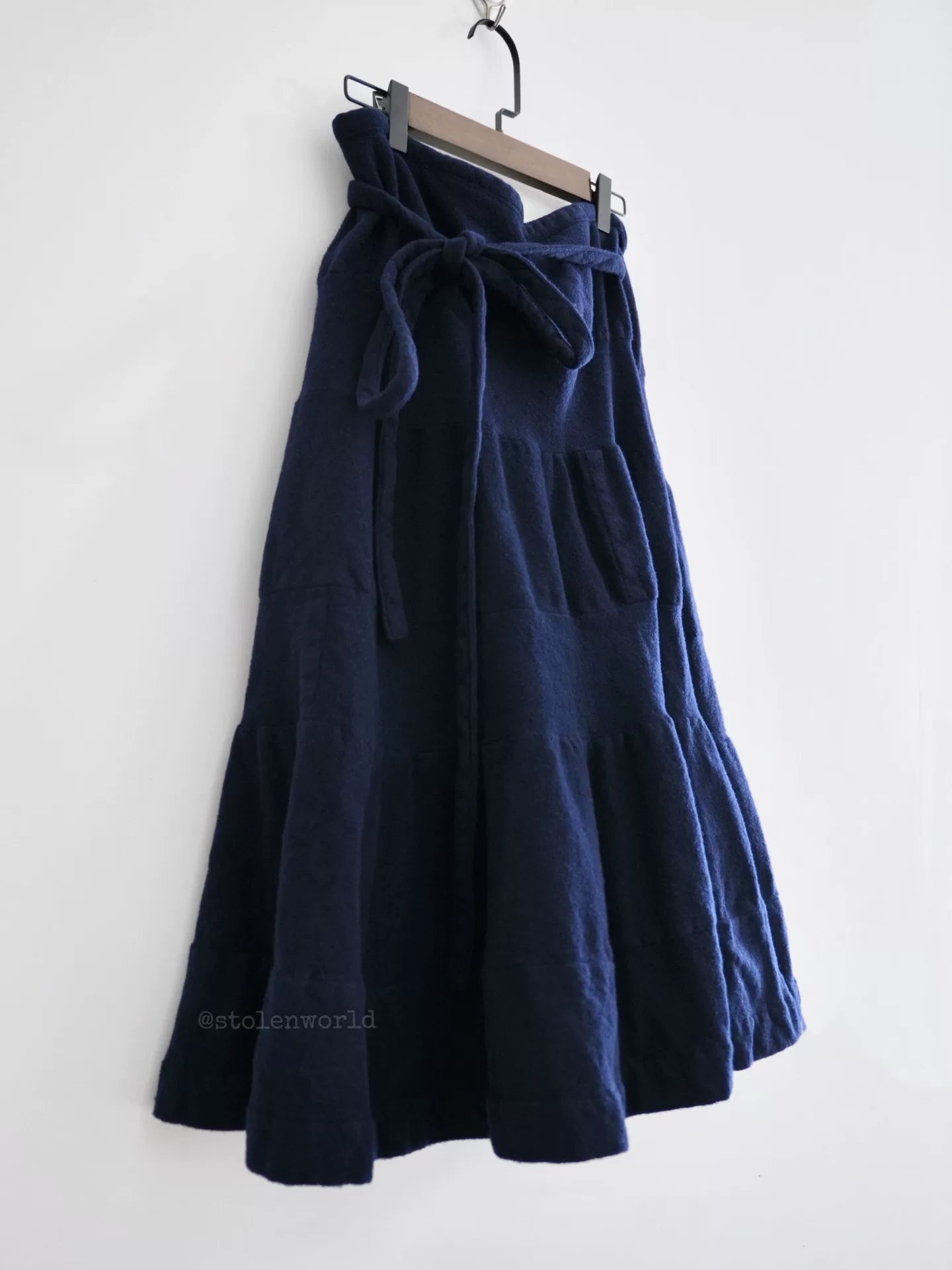 Comme Des Garcons Shrunken Tie-Detail Tiered Navy Skirt - Devines
