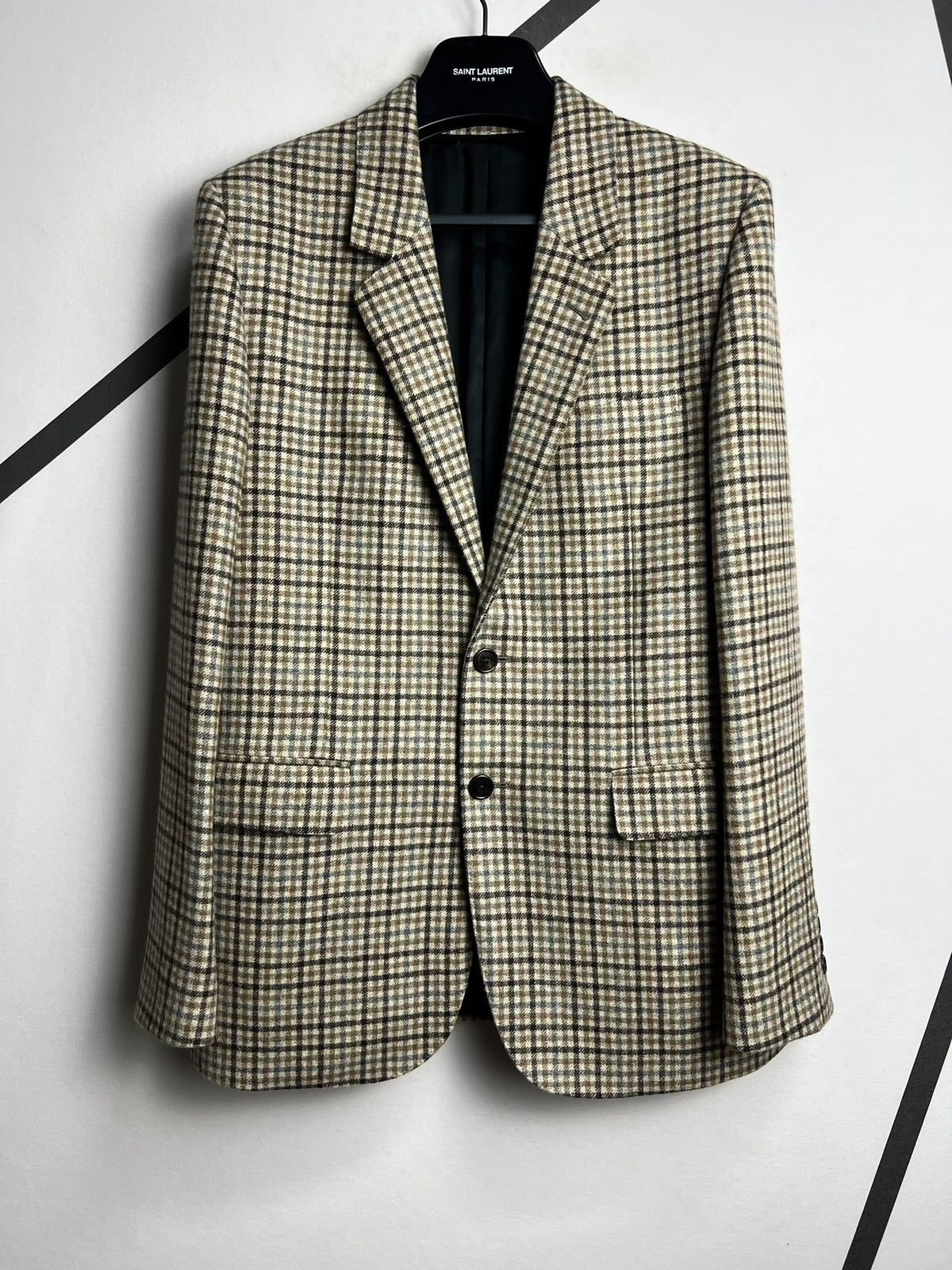 Celine AW22 Prince of Wales Check Goat Cashmere Wool Blazer
