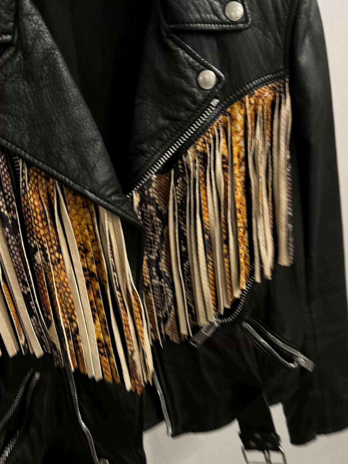 SLP Snake Skin Fringe Leather Jacket