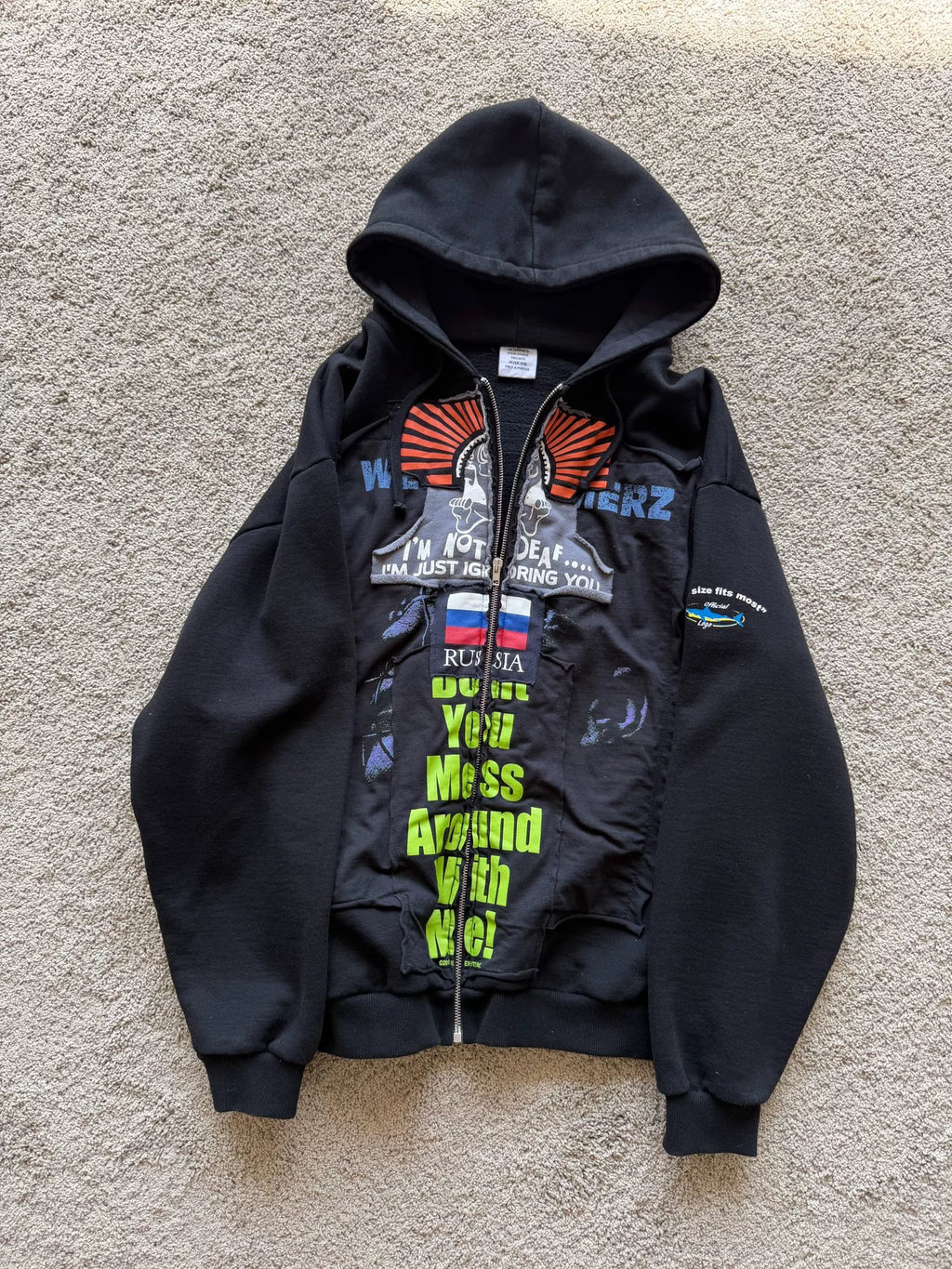 Vetements FW18 Russia Collage Zip-Up Hooded Sweater