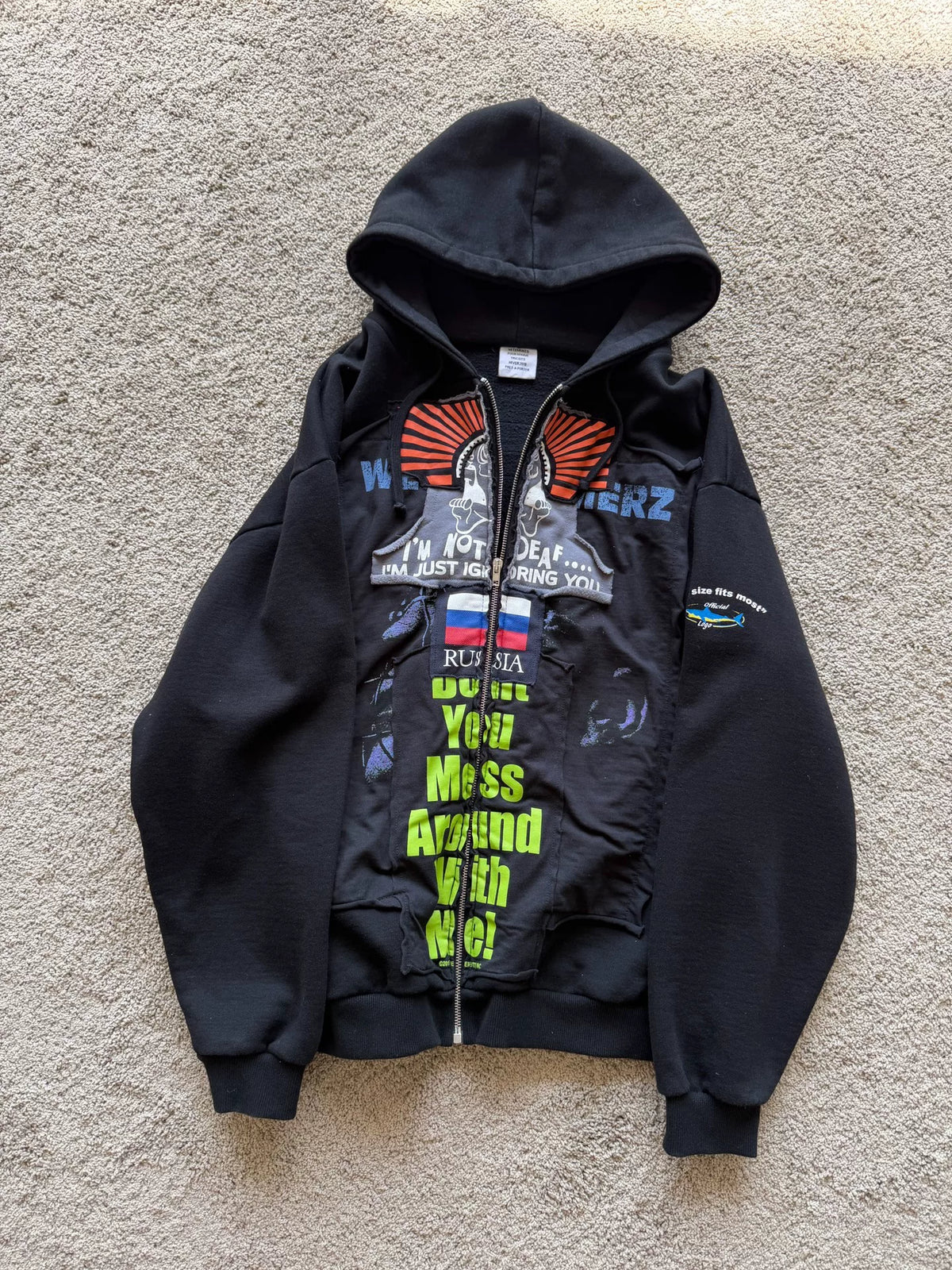 Vetements FW18 Russia Collage Zip-Up Hooded Sweater