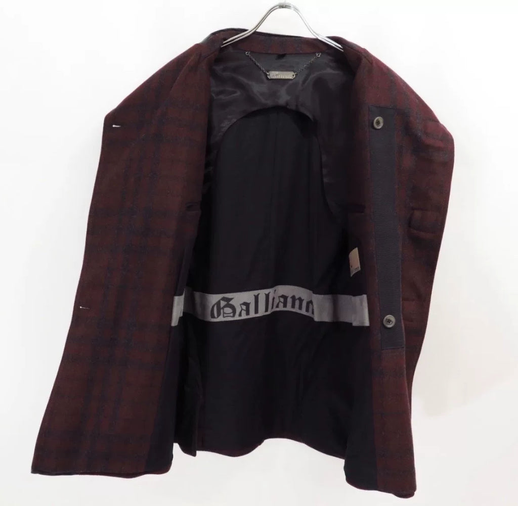 John Galliano AW10 Runway Leather-Panel Wool Plaid Jacket