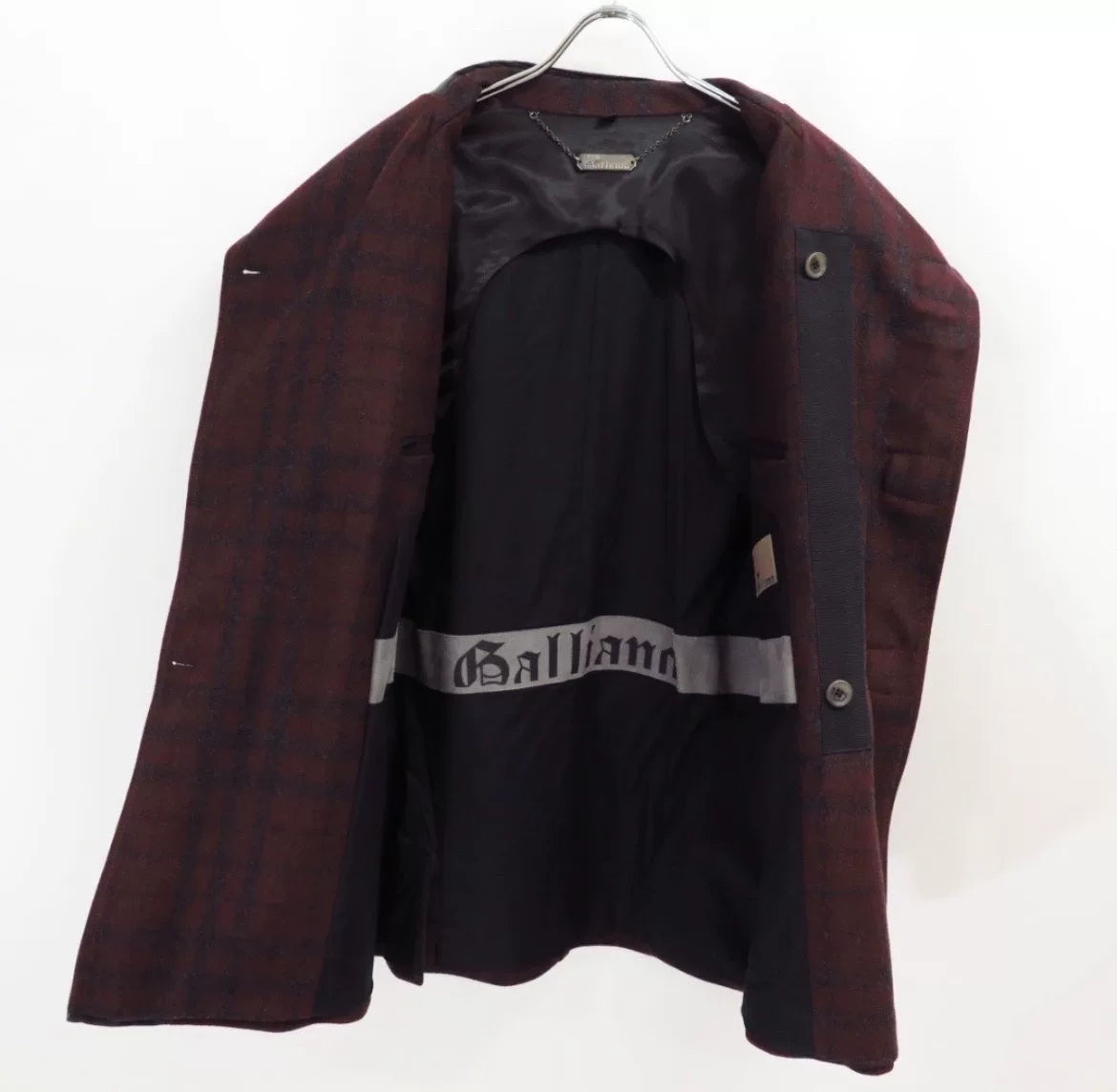 John Galliano AW10 Runway Leather-Panel Wool Plaid Jacket