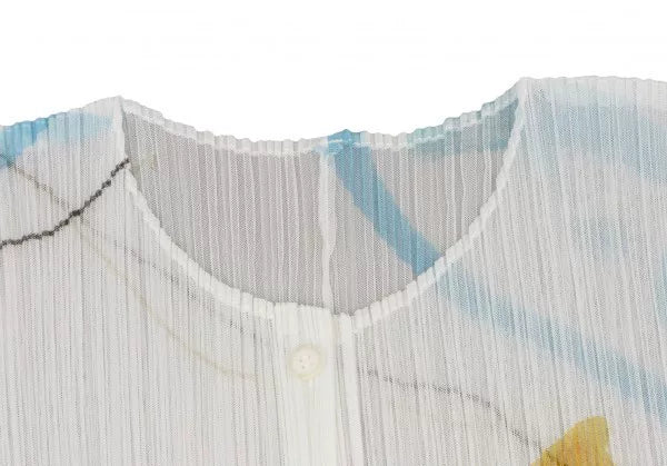 Issey Miyake Vintage White Patterned Pleated Cardigan