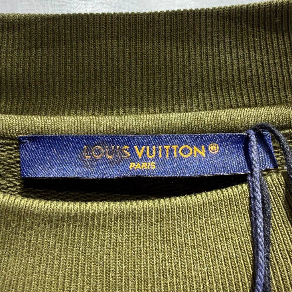Louis Vuitton SS24 Pharrell Studded Embroidered Logo Cotton Olive Sweater