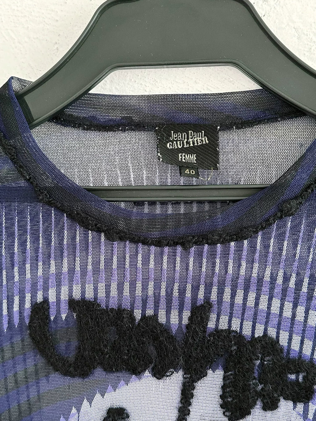 Jean Paul Gaultier vintage letter and figure stretch mesh top