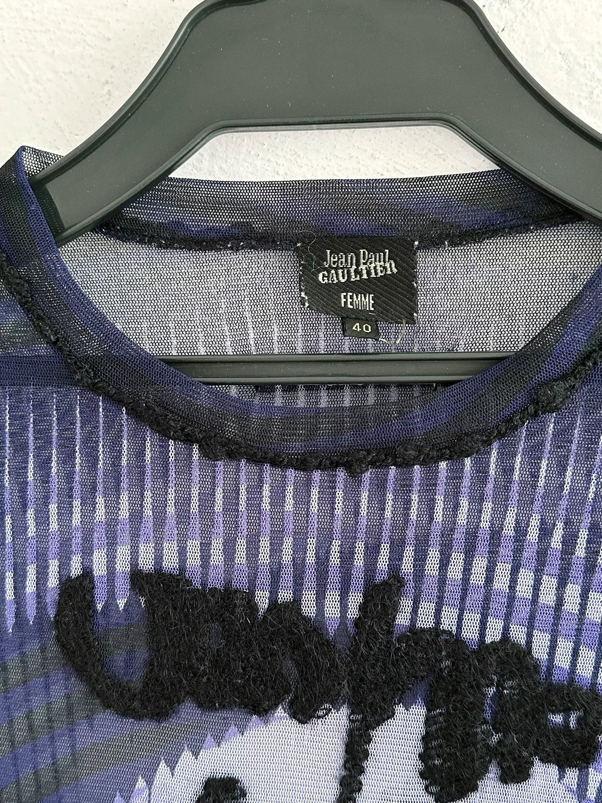Jean Paul Gaultier vintage letter and figure stretch mesh top