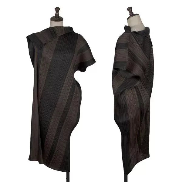 Issey Miyake Vintage Brown Striped Pleated Dress