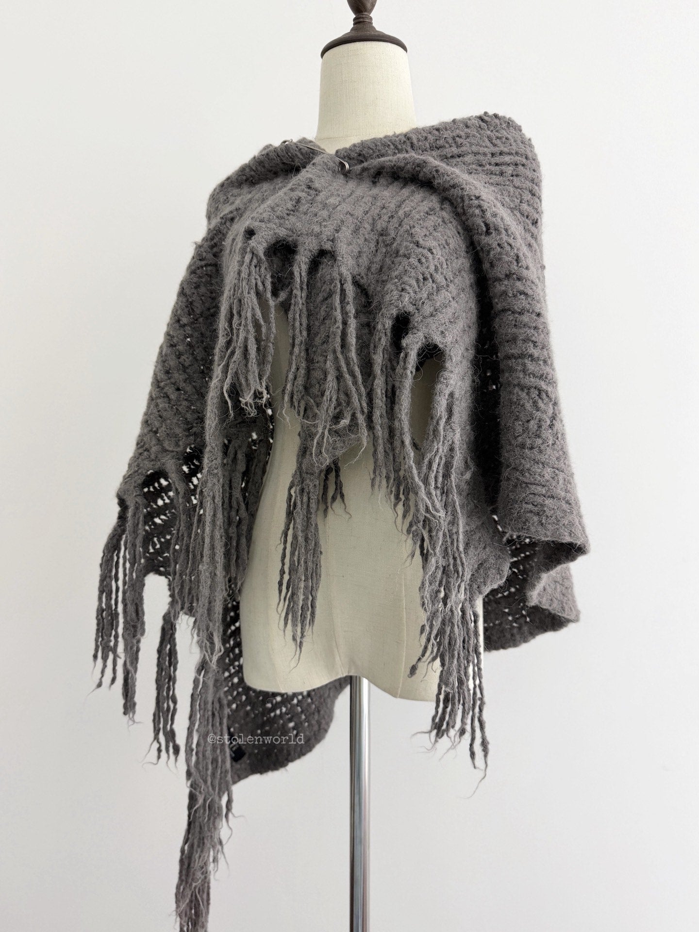 Yohji Yamamoto Y's Boucle Wool Fringe Shawl - Devines