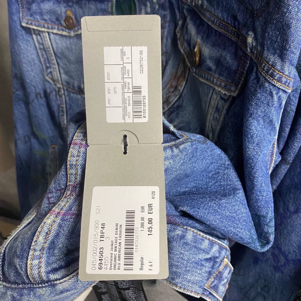 Balenciaga Blue Graffiti Logo Denim Jacket
