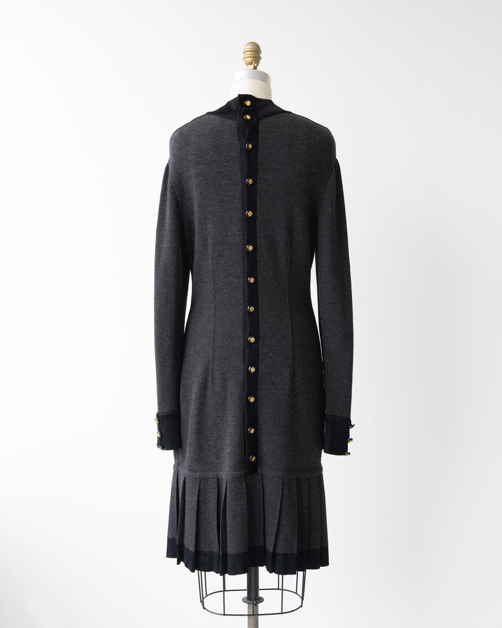 Chanel 1990s Black Gold Button Wool Knit Dress