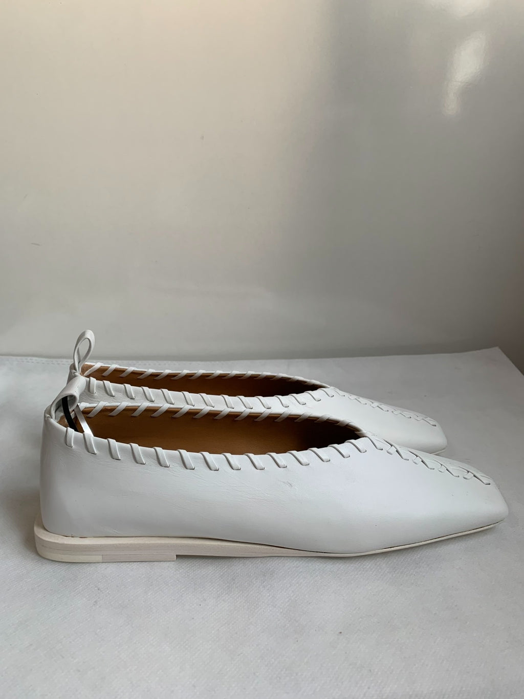 Jil Sander White Metal Ring Woven Square-Toe Flats