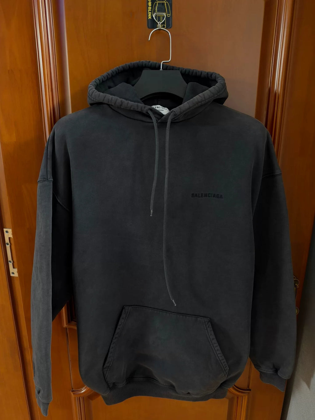 Balenciaga Washed Distressed Embroidered Logo Hooded Sweater