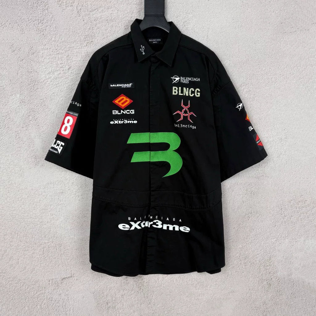 Balenciaga Game Badge Glow Embroidered Short Sleeve Shirt