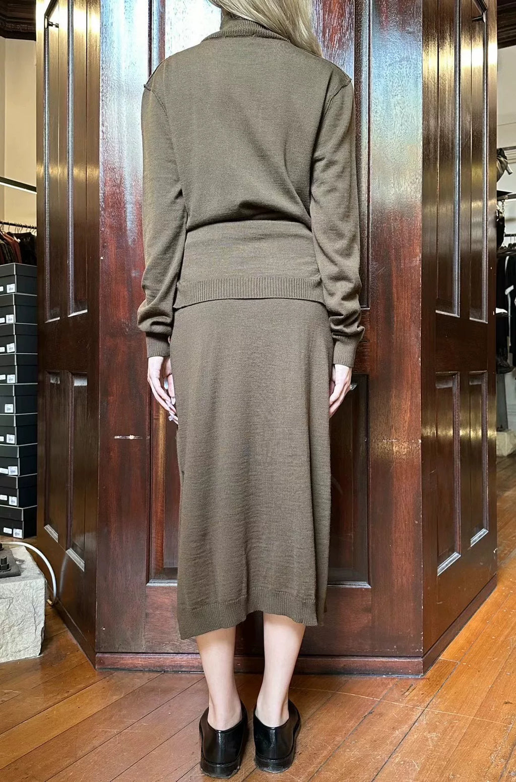 Lemaire FW24 Hazelnut Brown Trompe L‘oeil High Neck Dress