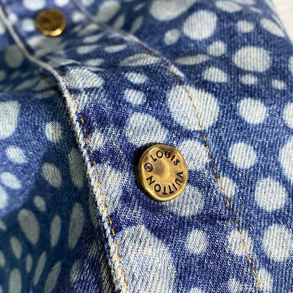Louis Vuitton Denim Short Sleeve Yayoi Kusama Polka Dot All-Over Print Embroidered Logo Denim Blue Shirt