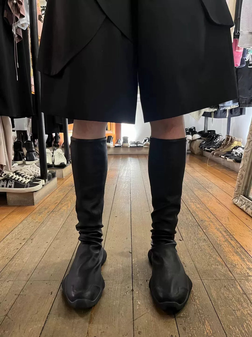 Rick Owens × ADIDAS Black Runner Stretch Horsebit Sock Boots