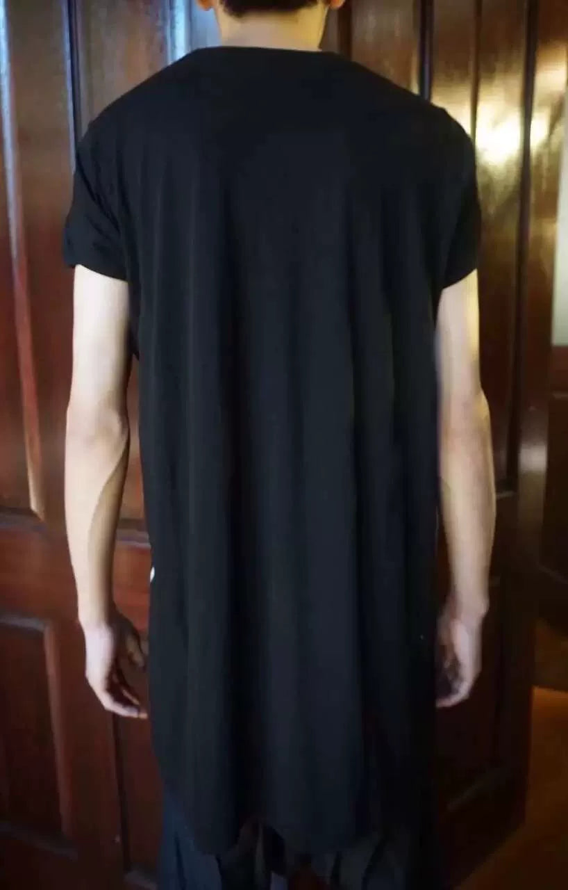 Julius SS16 Black Male Model Print Silk Cotton Short Sleeve Top