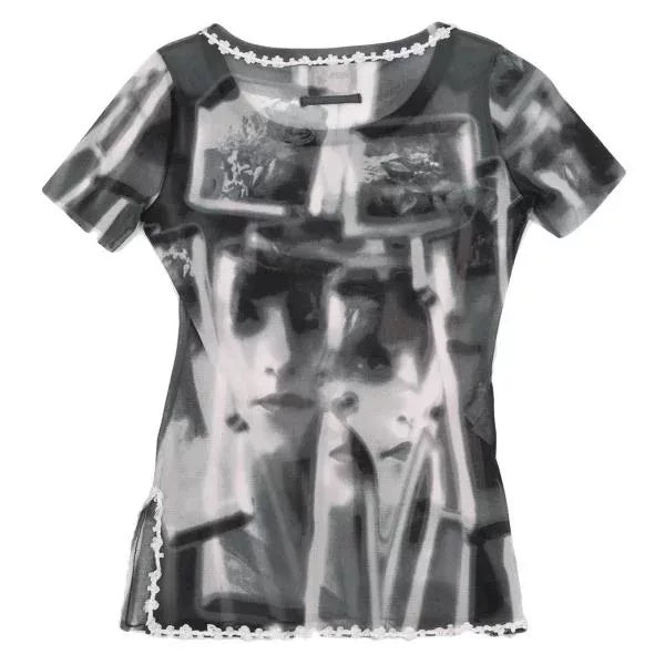 Jean Paul Gaultier Vintage Grey Portrait Mesh Top