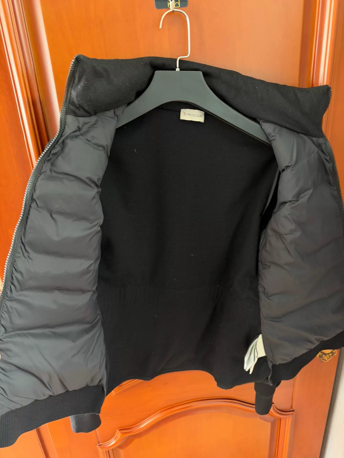 Moncler Black Knit-Panel Down Jacket