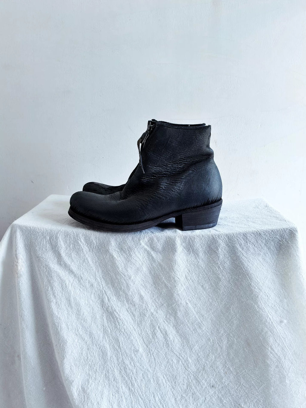 M.A+ Spiral Zip Leather Black Boots