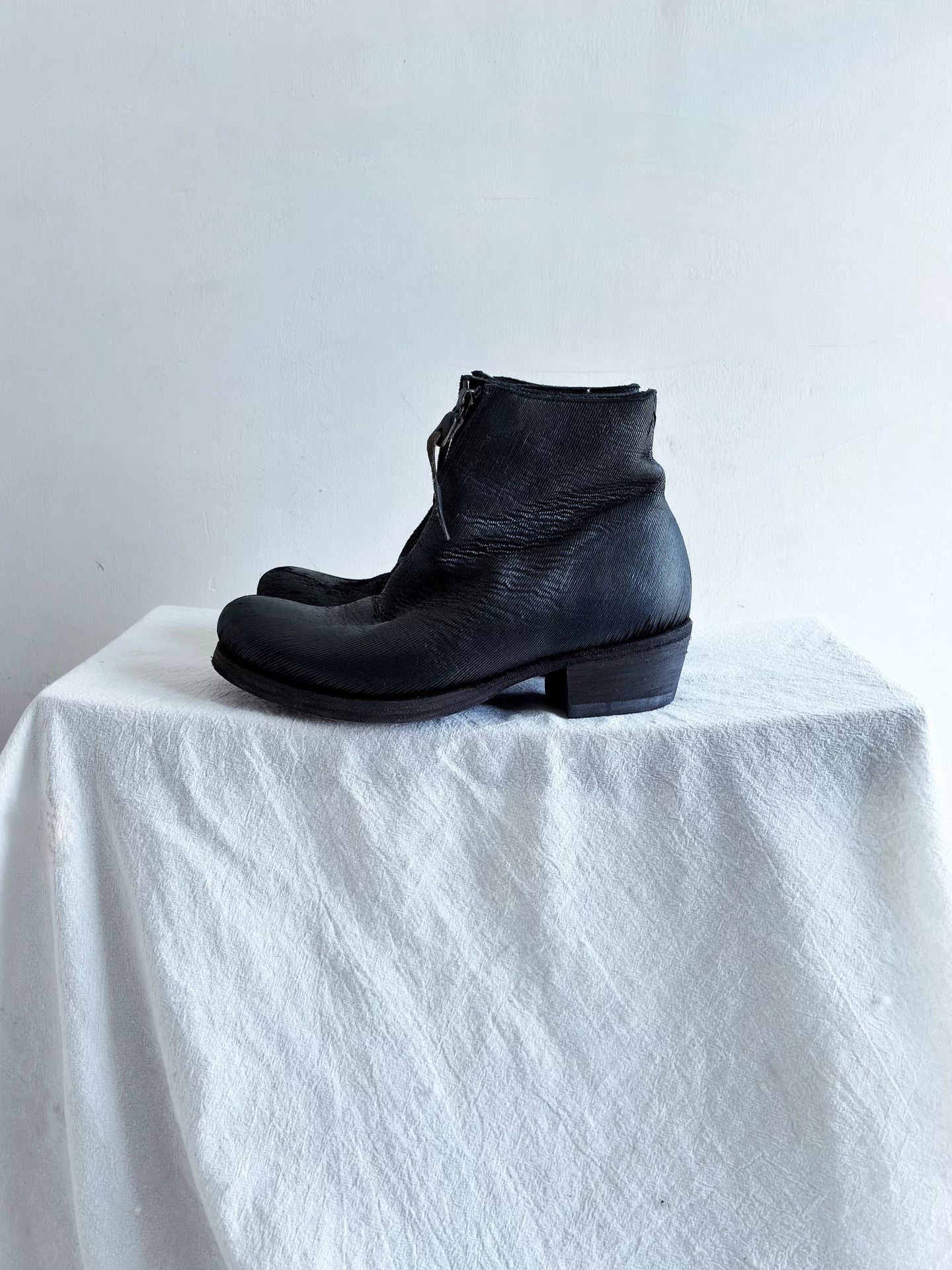 M.A+ Spiral Zip Leather Black Boots