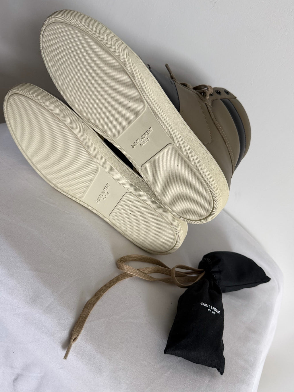 Saint Laurent Paris SL10H Black Olive Green high top Sneakers