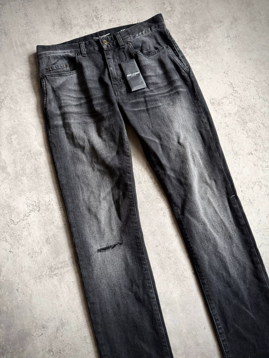 Saint Laurent 18AW Black Washed Claw Distressed Jeans