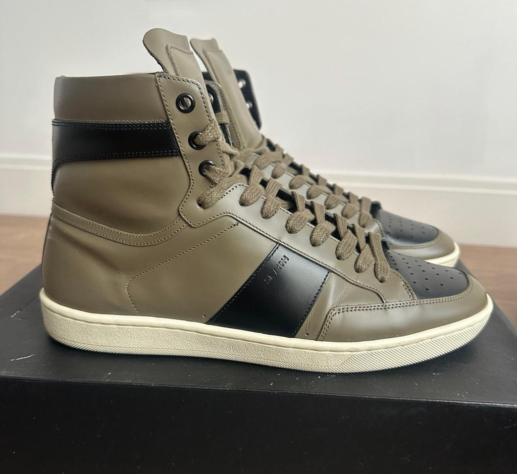 Saint Laurent Paris SL10H Black Olive Green high top Sneakers